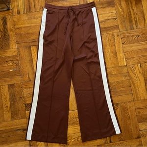 Wide leg track pants with cream racer stripe